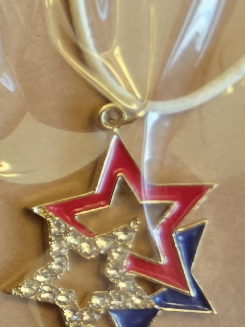 Patriotic Star Pendant Necklace in Red, Blue and Silver